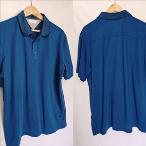 Adidas Adipure Polo Shirt Blue Wool Blend Short‎ Sleeve Large L CY9468